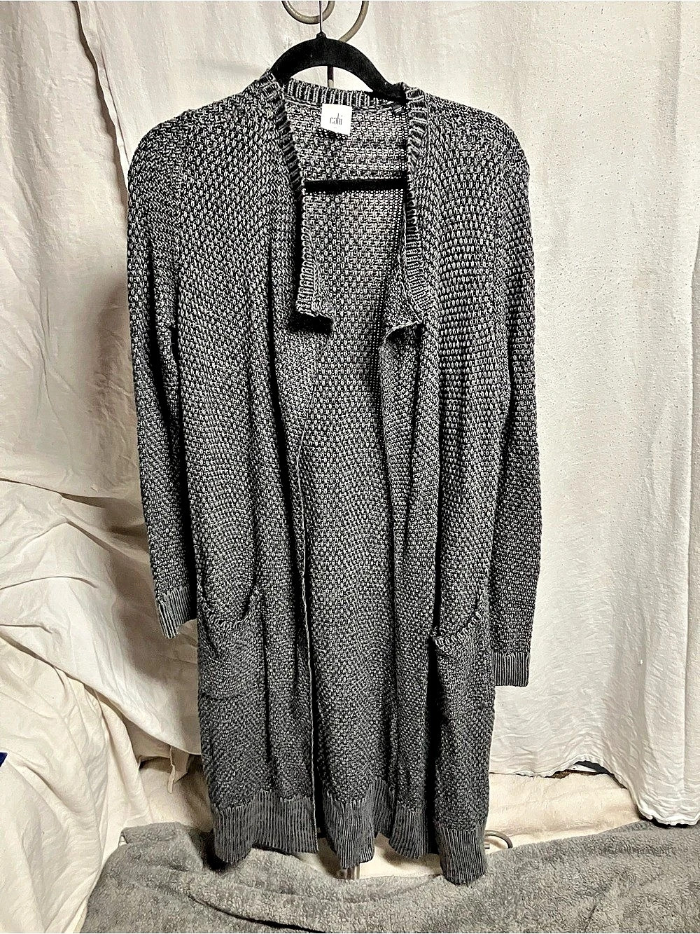 cabi Textured Open Front Cardigan in Gray & Black Size Medium